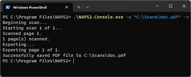 NAPS2 命令行工具 naps2.console 运行示例